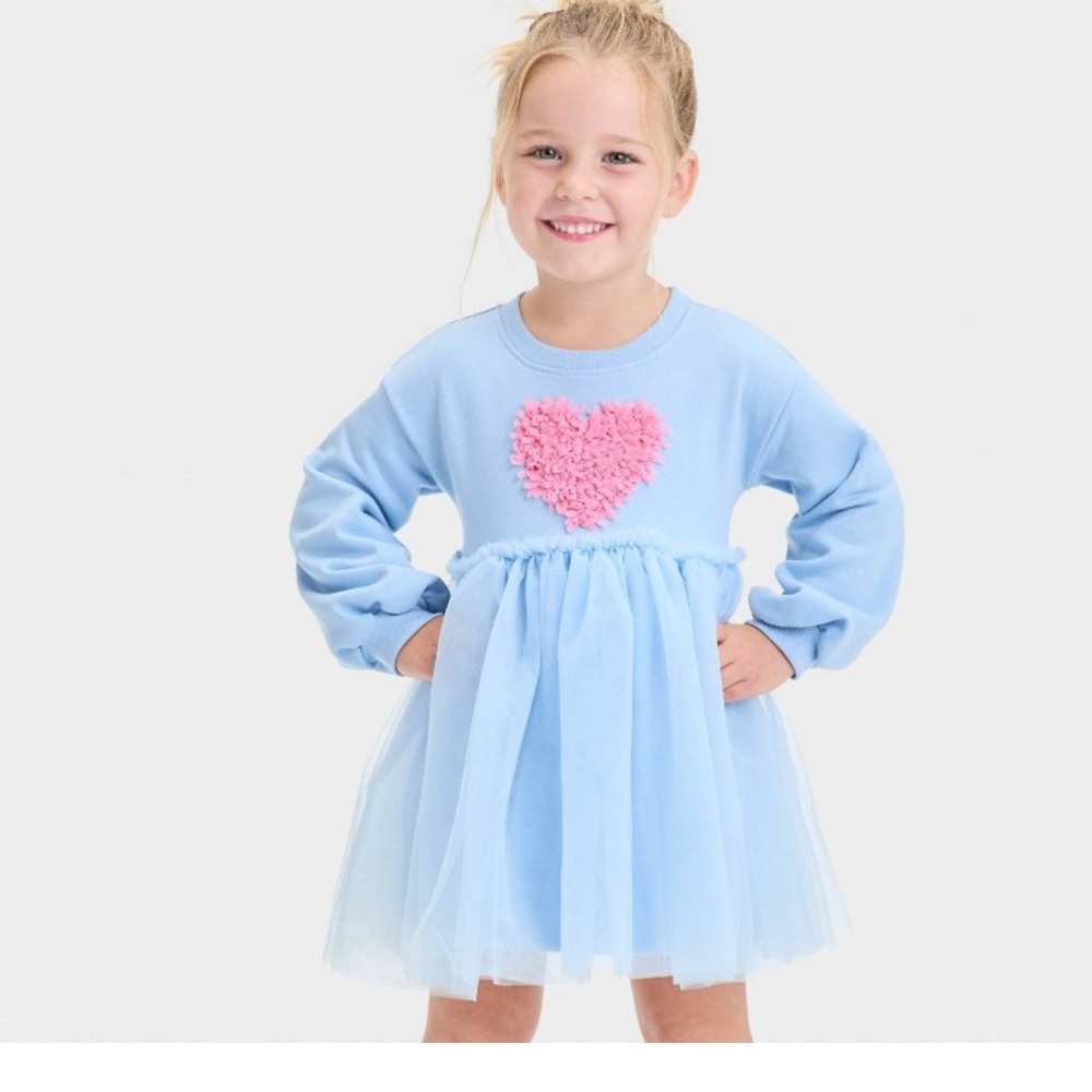 Cat & Jack Toddler Girl Valentine’s Day Hearts Tulle Sweater Dress B6